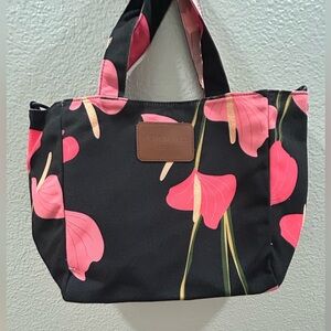 NWT Fighting Eel Black Tote with Pink Floral Print